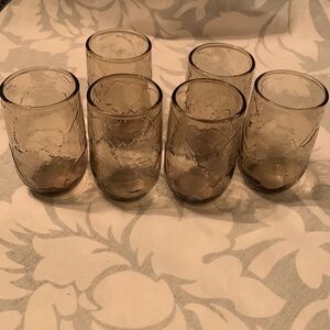 Set Of 6 vintage Anchor Hocking Grey Oak Leaf Embossed Whiskey/Juice Glasses